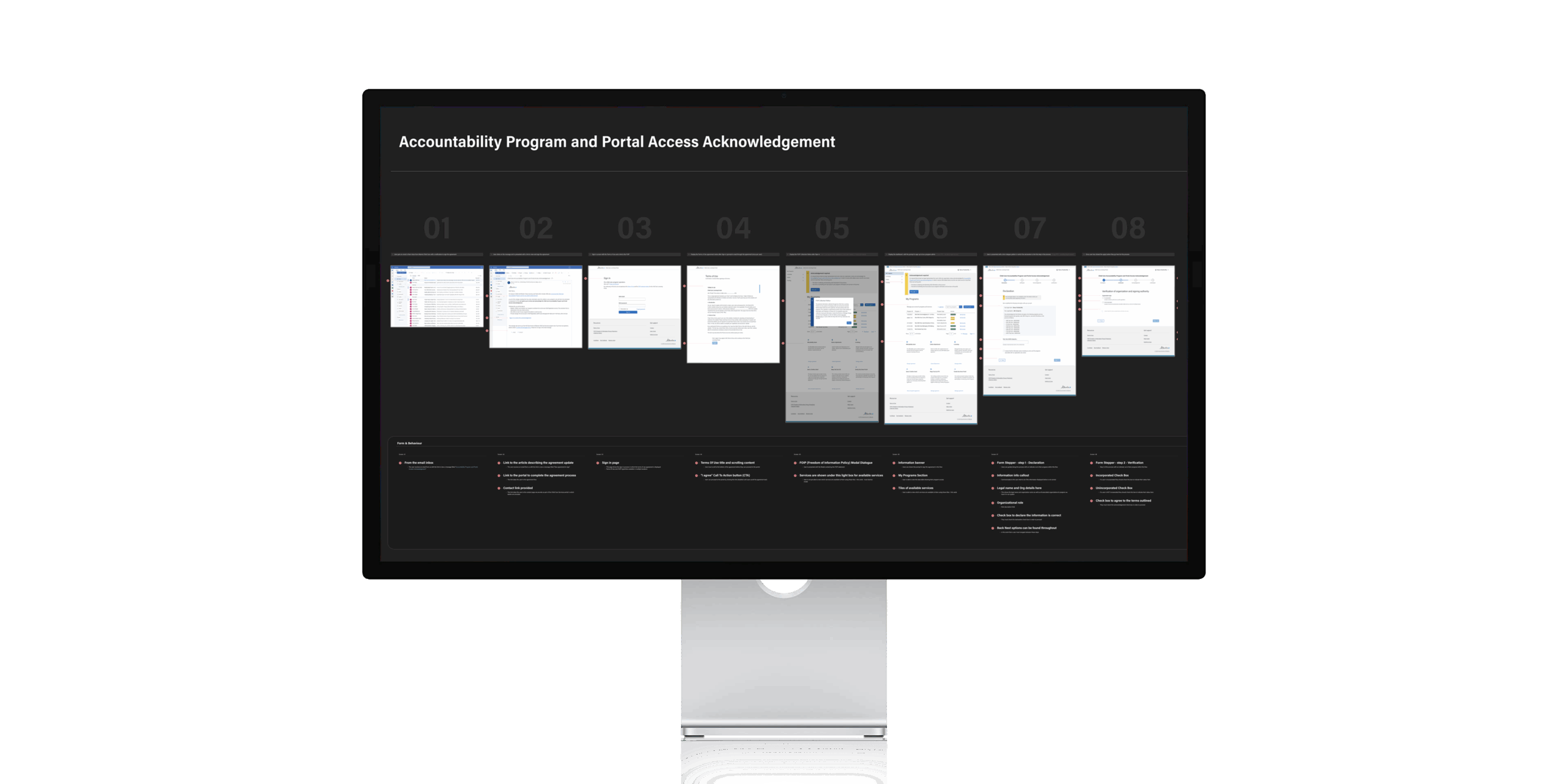 Alberta Child Care Services interface designs showing the accountability program experience.