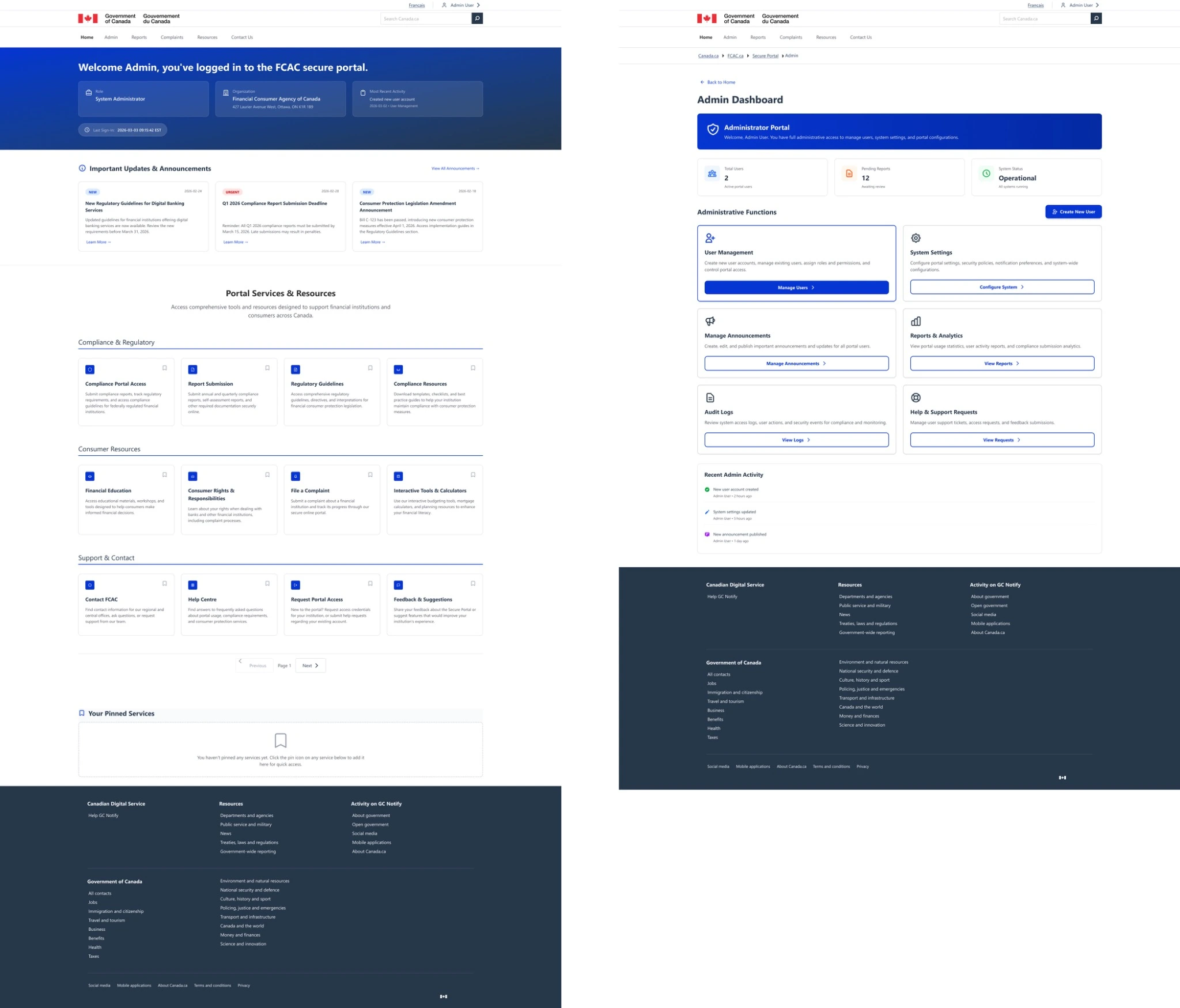 Landing-page explorations connect service information with the portal entry experience.
