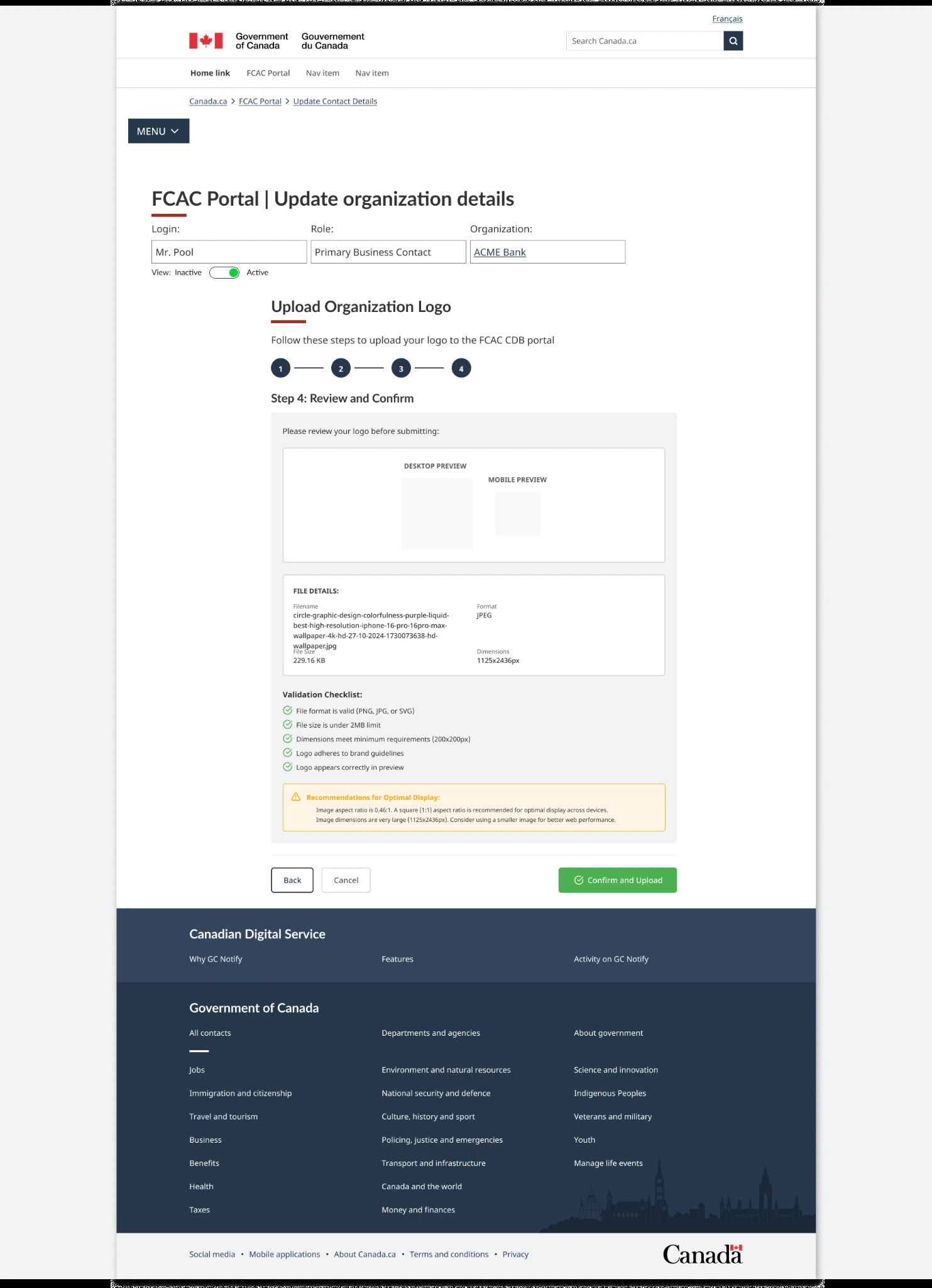 A selected file and progress feedback in page context.