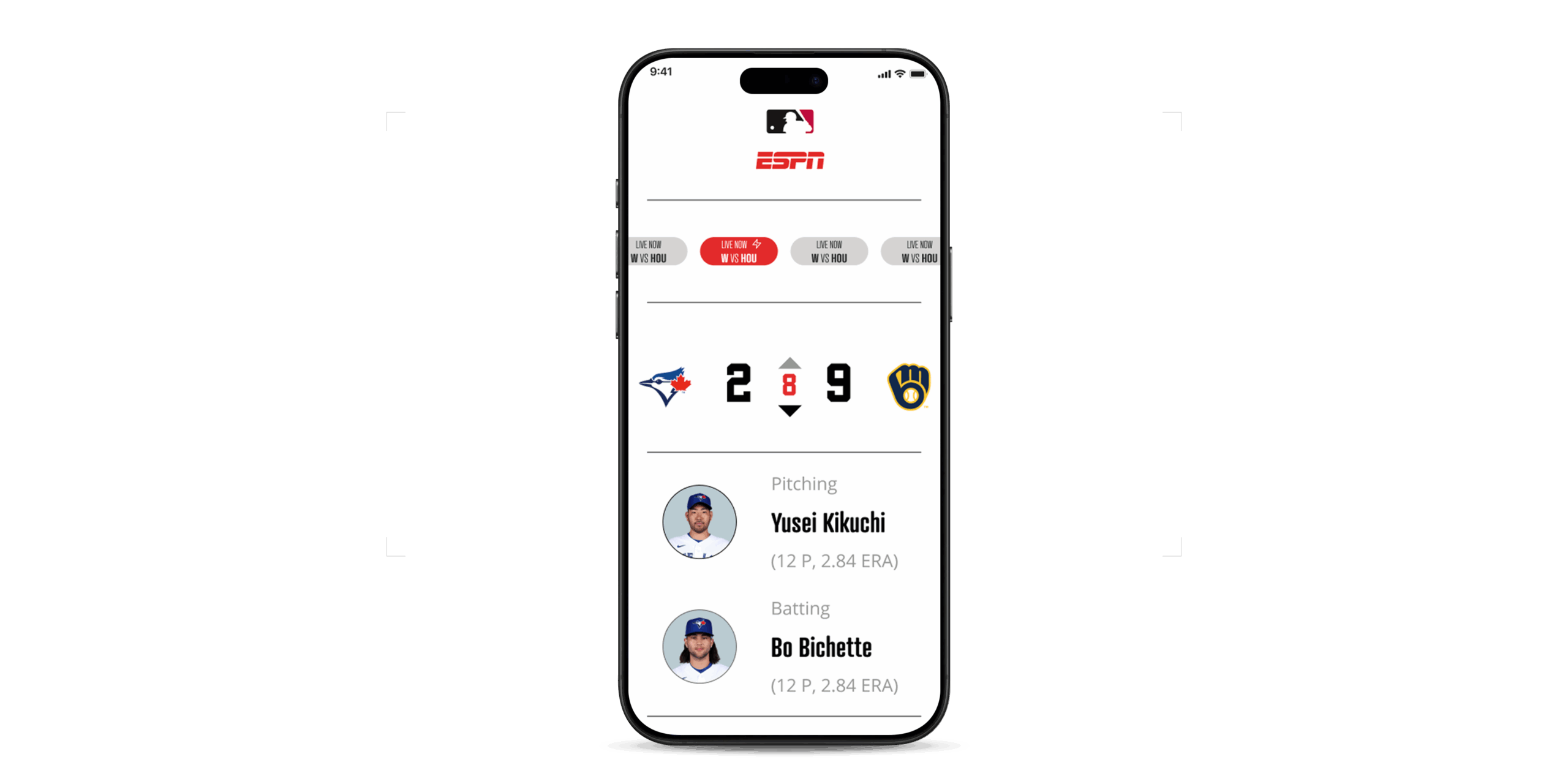 Mobile layouts for the ESPN and MLB sports analytics dashboard.
